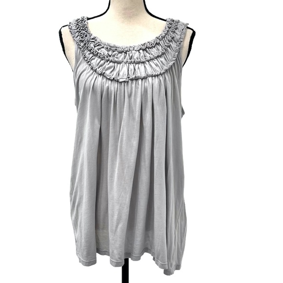 ANTHROPOLOGIE TEE PARTY LIGHT GRAY RUFFLED ELASTIC NECK LOOSE FIT TANK TOP - Picture 9 of 14